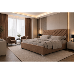 Pat tapițat premium 160x200 cu tăblie decorativă pentru dormitor modern A-131